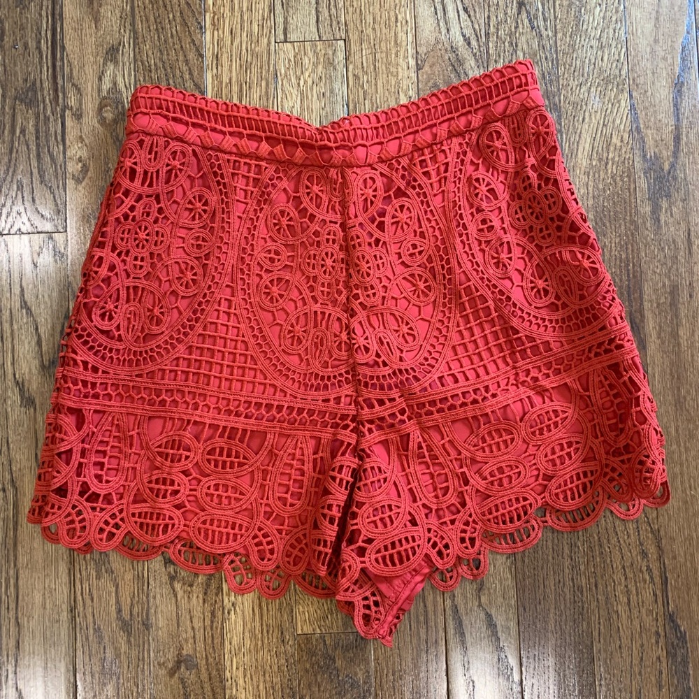 Red lace shorts